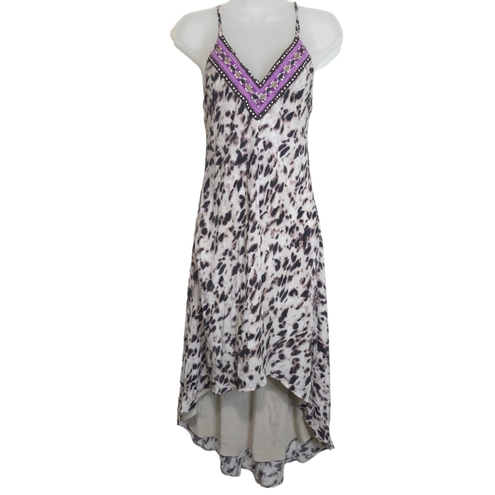 Haute Hippie Silk High Low Asymmetric Ruffle Maxi Dress Embellished Size Small